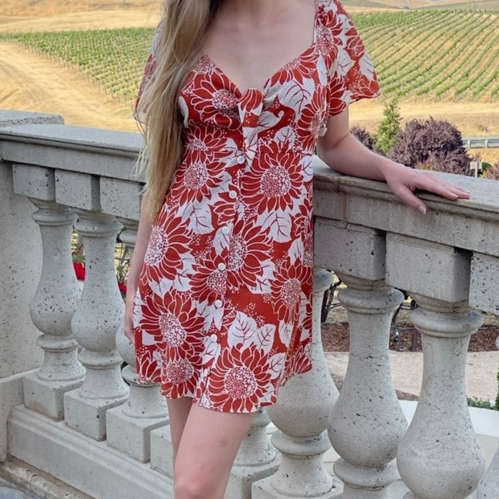 Silk Tie-Front Mini Dress in Sunflower Season